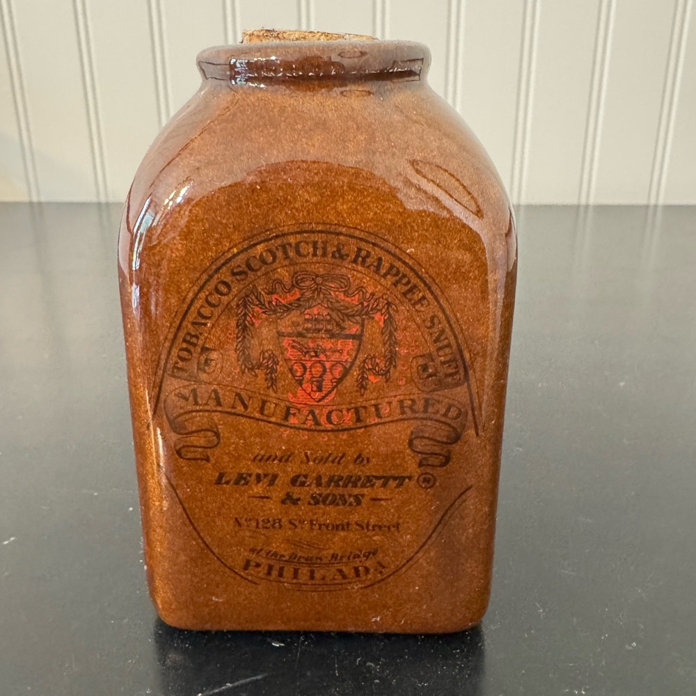 RARE! Vintage Levi Garrett & Sons Tobacco Scotch & Rappee Snuff Ceramic Jar